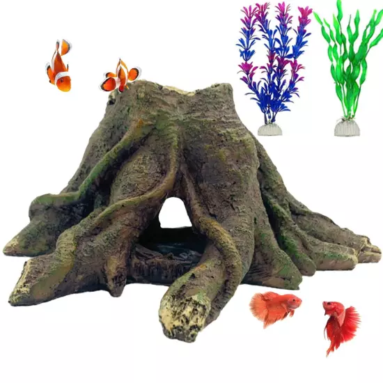 Aquarium Landscape Tree Stump Artificial Resin Tree Hole Ornament Hollow Trun...