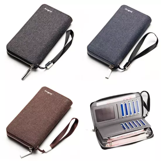 Men's Zip Wallet Multifunction Bifold Card Holder Long Clutch Billfold Purse