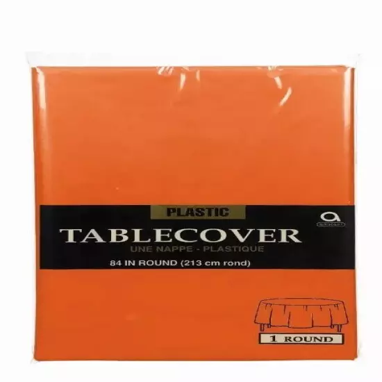 Amscan 84″ Orange Round Plastic Tablecover NEW