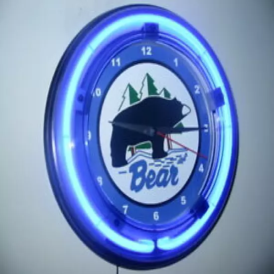 Bear Archery Bow Hunter OldLogo Man Cave Neon Clock Advertising Sign