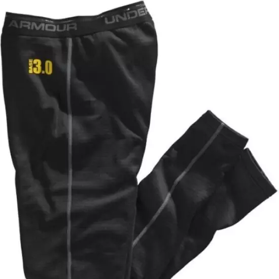 Under Armour ColdGear 3.0 Base Layer Pants Thermal Black Yellow Logo - Small NWT