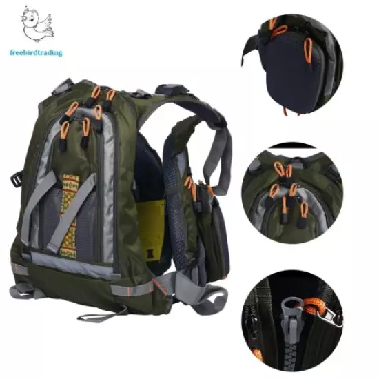 Fly Fish Backpack Adjustable Size Mesh Fish Vest Pack Water Resistant Army green