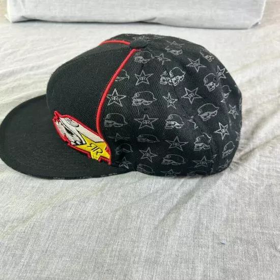 Rockstar Energy Drink Hat Men 7 5/8 Fitted FlatFiffty Logo Skull Print Emblem