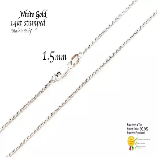 14k Solid White Gold Rope Chain Necklace D/cut 1mm-5mm Mens' Women Sz 16"-30"