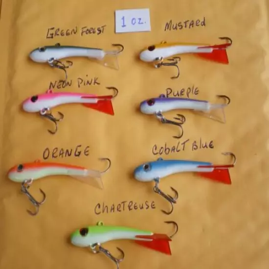 12 PCS. MINNOW JIGGING/CASTING LURE BAIT/ICE FISHING 1 OZ. 7 COLORS CHOOSE ANY