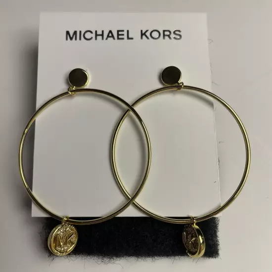 Earrings Michael Kors Goldtone Crystal Hoop MK Round Logo Drop MKJ8035 710