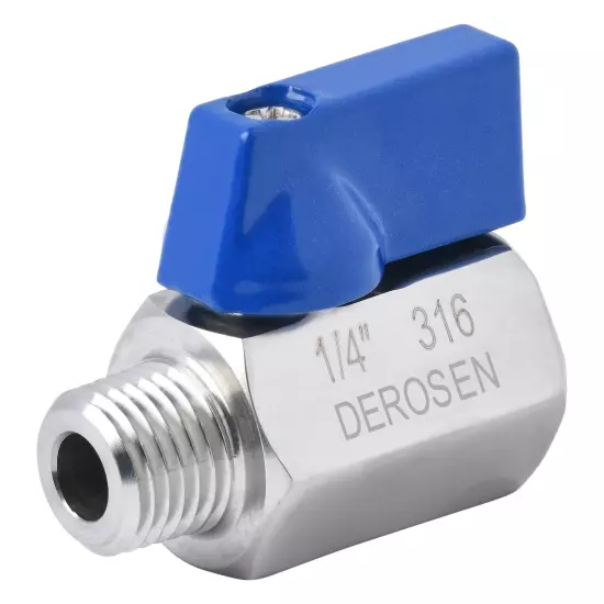 1/4" 316 Stainless Steel PN63 Mini Ball Valve - FxM Female to Male NPT 