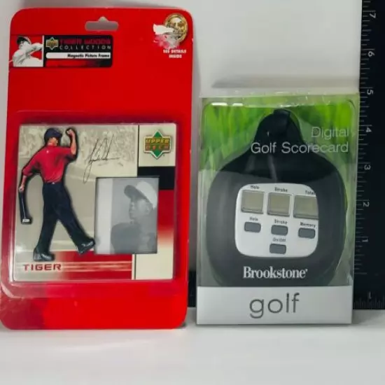 Tiger Woods Magnetic Photo Frame & Brookstone Electronic Golf Scorecard ~ Set #2