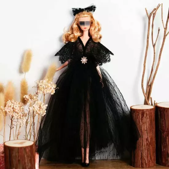 Black Style 1/6 Doll Clothes Handmade Wedding Dress 11.5" Dolls Outfits Gown Toy