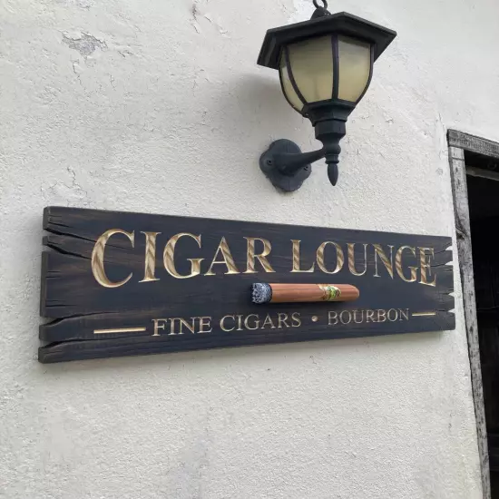 Cigar Lounge Whiskey Bar Bourbon Wood Sign Carved Rustic Tavern Antique Look