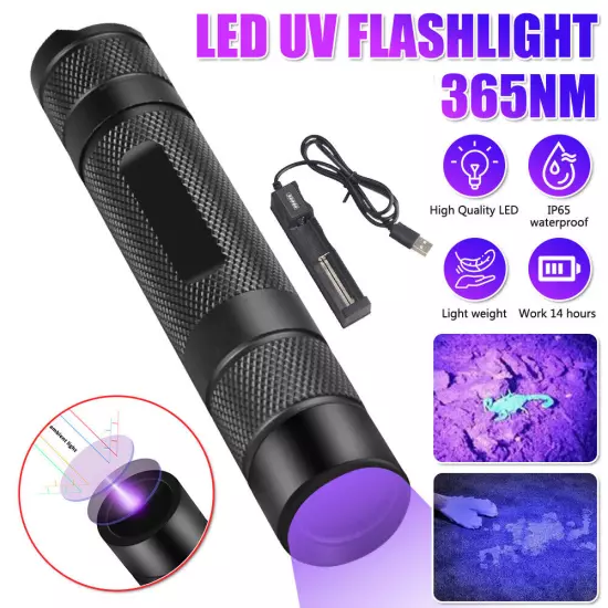 UV Ultraviolet Light Flashlight Black Light 365nm Inspection Lamp Torch IP65