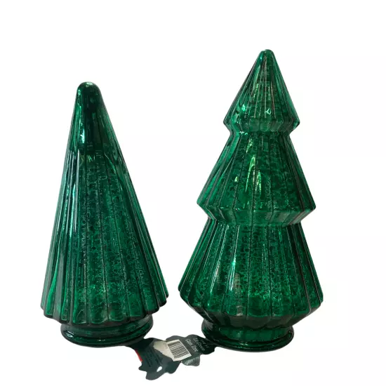 Christmas Mercury Pleated Glass Tabletop Light Up Tree Figurine Table Lamp Decor