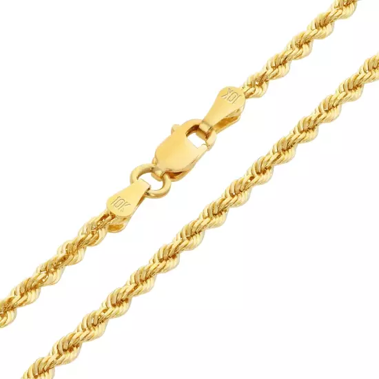 10K Yellow Gold 2mm-10mm Diamond Cut Rope Chain Bracelet Men Women 7" 7.5" 8" 9"