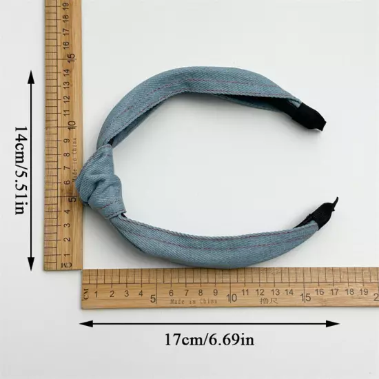 Women Girl Retro Denim Hair Band Cross Twisted Wide Headband Head Hoop Headwear