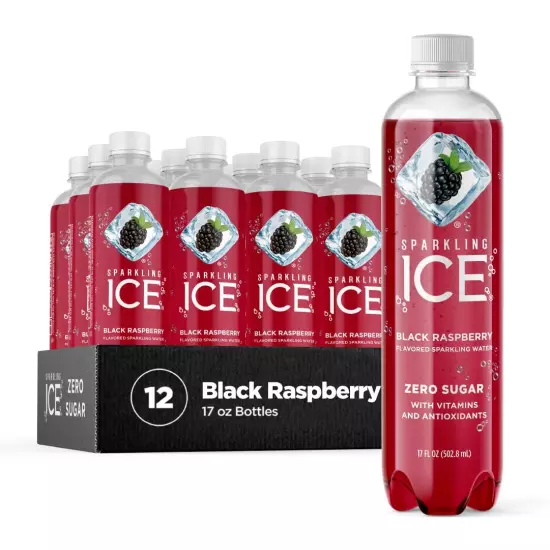 Sparkling ICE Black Raspberry Water Zero Sugar Vitamins Antioxidants 12 Pack