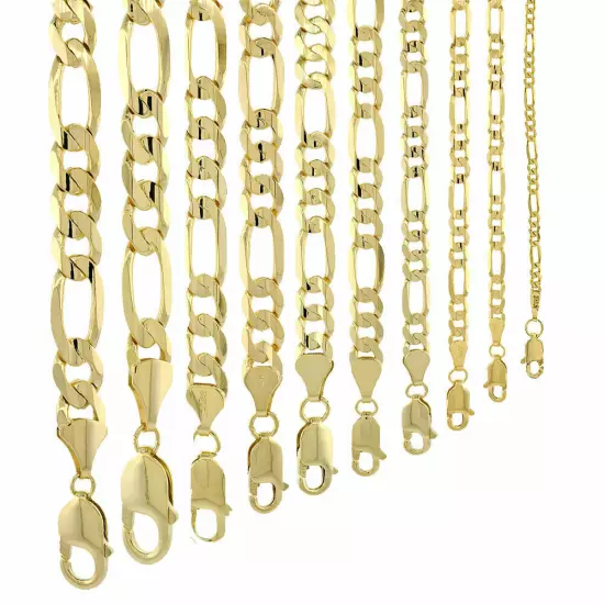 10k Solid Yellow Gold Figaro Chain Necklace 2.23mm-10.25mm Sz 16-30 Inches