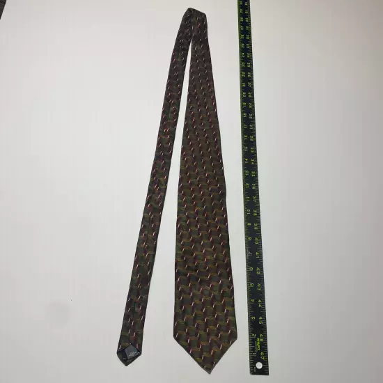 Vintage ZYLOS George Machado 100% Silk Tie Green Red Gold Geometric Made in USA