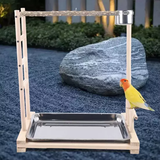 Wooden Perches Bird Stand Large Parrot Perch Playstand with Steel Tray + 2*Fo...