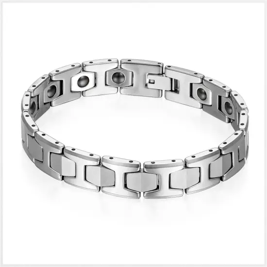 Men's Polished Tungsten Carbide Magnetic Energy Therapy Power Bracelet Golf Link