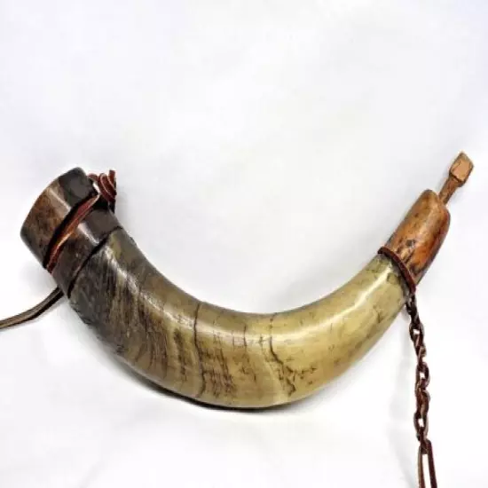 Vintage Black Powder Horn w/ Wooden Cap