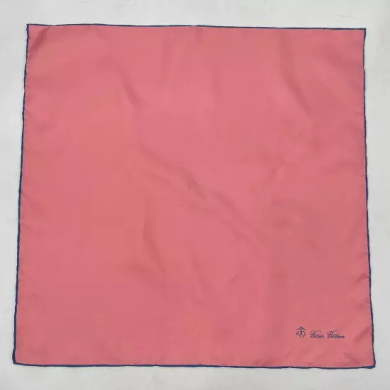 Brooks Brothers Pink Pocket Square Handkerchief Hanky 100% Silk 17x17" blue trim