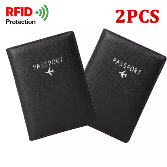 2Pcs Slim Leather Travel Passport Wallet RFID Blocking ID Card Case Cover