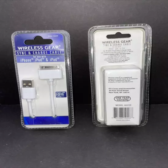 Lot of 2 iPhone iPad iPod Gen 1 Wireless Gear Sync Charger charging Cable 10 Ft