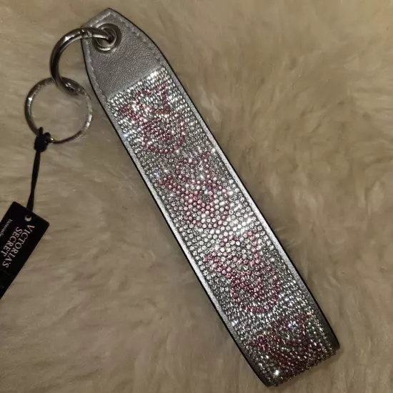 Victoria's Secret rhinestone wristlet strap keychain in Silver 