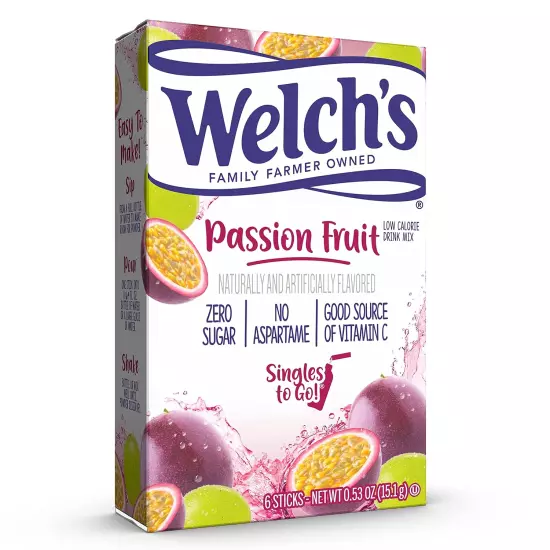 Welch'S Singles to Go Water Drink Mix - Passion Fruit Powder Sticks (12 Boxes W