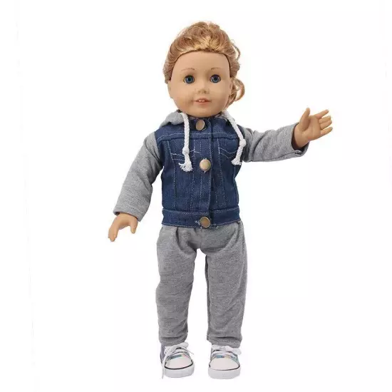 Grey Blue Fashion Clothes Set Fit 18in American Boy Doll Girl Doll Outfit Pants