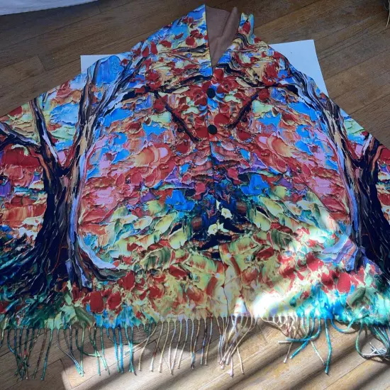 Art To Wear Poncho Scarf Cape Colorful Trees Landscape 