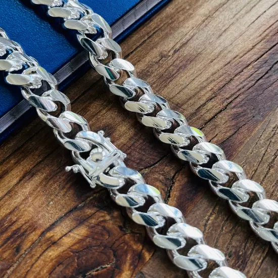 Real Solid 925 Sterling Silver Miami Cuban Mens Boys Chain Bracelet or Necklace