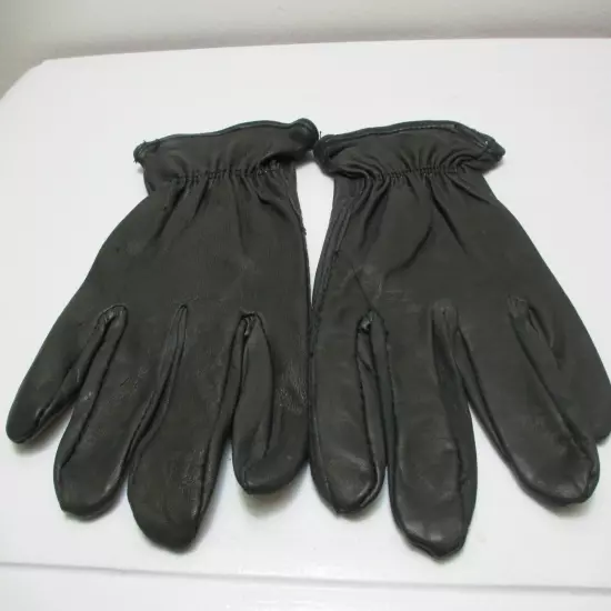 Men's Black Calf Skin Leather Gloves w Cinched Wrists Size Medium NEW