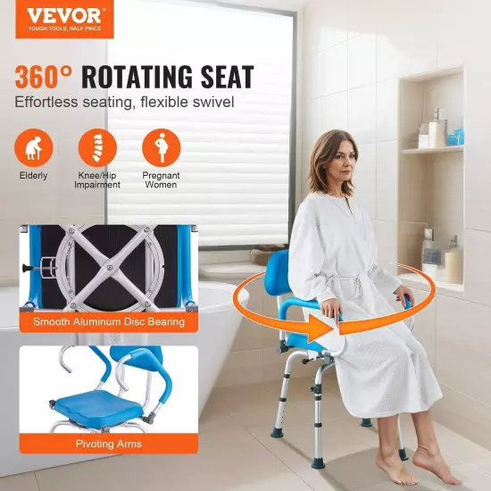 VEVOR Swivel Shower Chair 360 Degree, Adjustable Shower Seat with Pivoting Arms