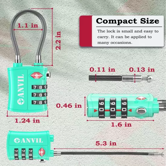 TSA Approved Luggage Locks - Re-Settable 3-Digit Combination Cable Lock with All