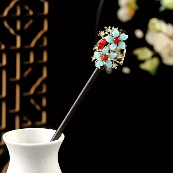 Womens Wooden Hair Stick Pins Chopstick Handmade Flower Hairpins Chinese Style