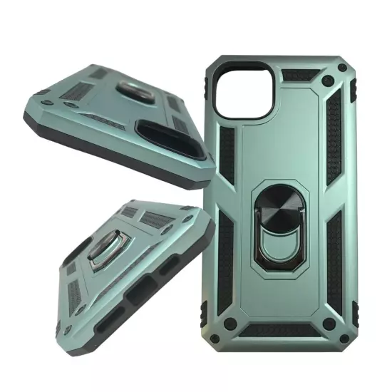 Shockproof Dual Layer Magnetic Ring Case for iPhone 14 Plus, Free Tempered Glass