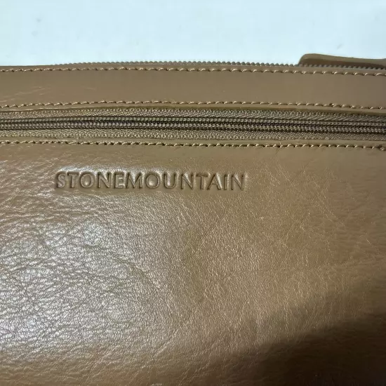 Stone Mountain Caramel LEATHER Clutch Wallet Zip Top Front Snap Slot