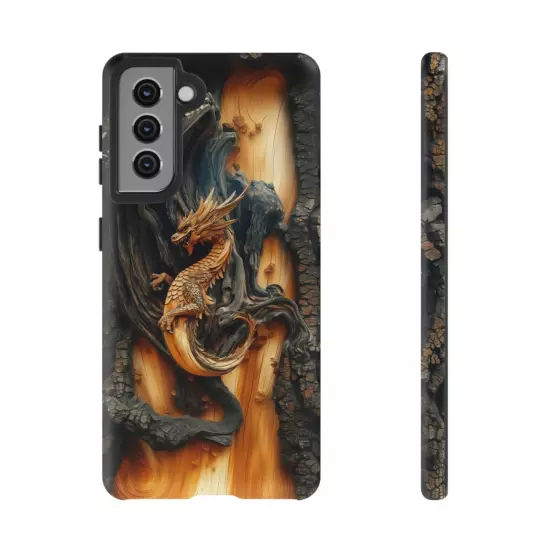 For iPhone, Samsung Galaxy, Pixel - Phone Case Cover - Carved Wood Dragon Print