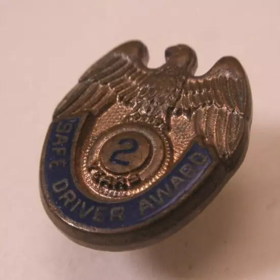 Safe Driver Award 2 Years Vintage ENAMEL Tie Tack Lapel Pin eagle