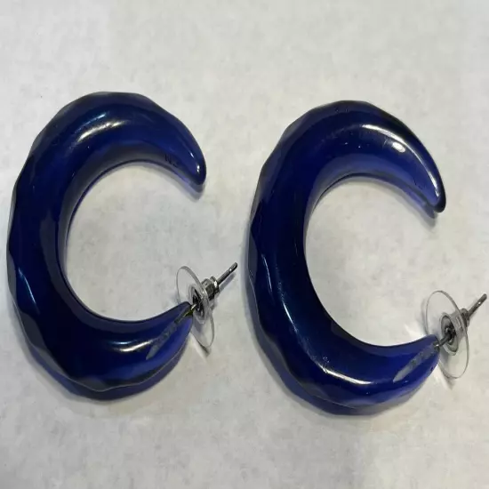 Rara Avis By Iris Apfel BLUE Faceted Translucent Resin Hoop Earrings 2014 HSN