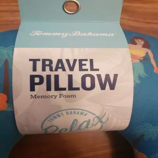 Tommy Bahama Memory Foam U Shaped Travel Pillow with Snap Closure-Aqua/Multi