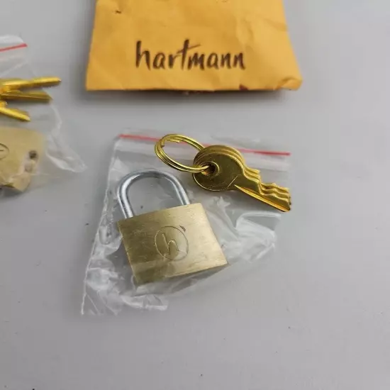 Vintage HARTMANN Brass Luggage Padlock Lock and Key set of 2