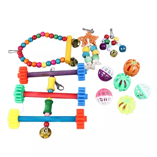 Bird Toy Set Colorful Climbing Chewing Swing Bell String Ball Parrot Cage Toys