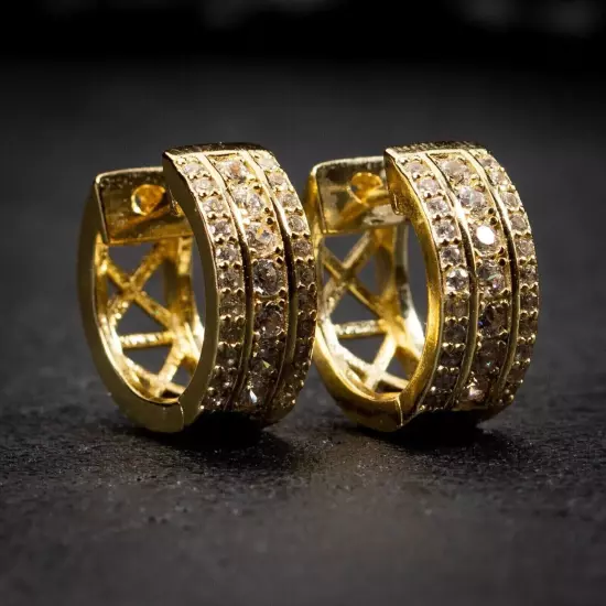 Men's Hoop Earrings 14K Yellow Gold Plated 2.00Ct Round Cut Real Moissanite