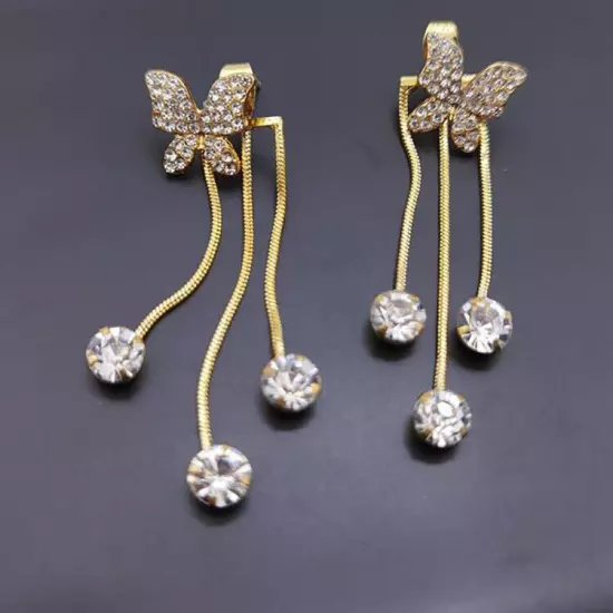 Fashion 18k Gold Plated Crystal Butterfly Tassel Earrings Women's Girl Jewelry