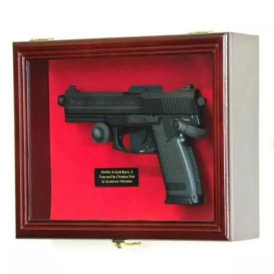 Gun Display Case Wood Cherry Handgun Pistol Revolver Lock USA Shadow Box Frame