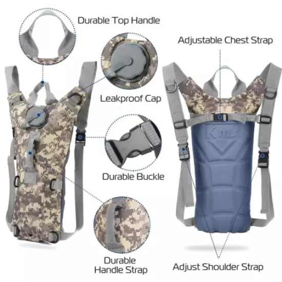 3L Water Bladder Bag Tactical Military Hiking Cycling Hydration Backpack Outdoor