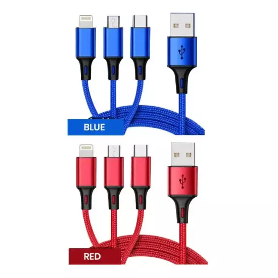 3 in 1 Fast USB Charging Cable Universal Multi Function Cell Phone Charger Cord