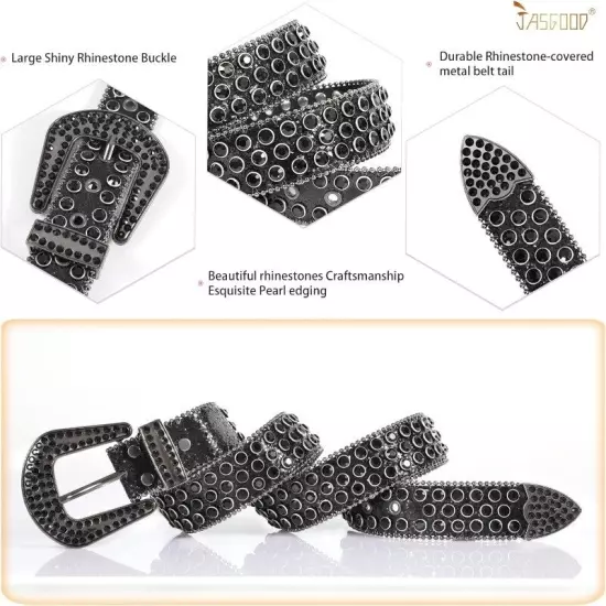 Women Men Rhinestones Belt Bling Cowboy Studded Leather Belt Diamond Waist Belt